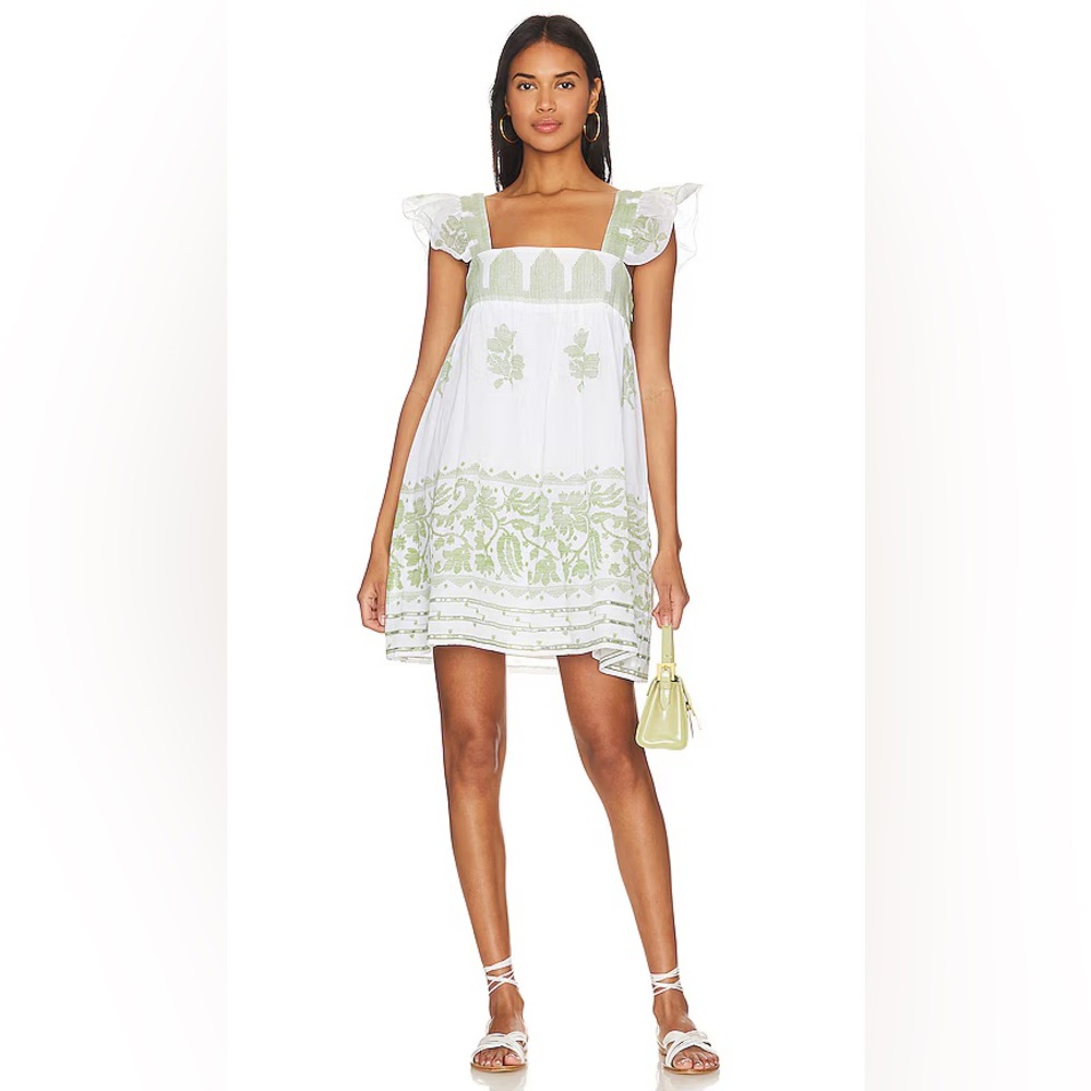 Juliet Dunn Green and White Printed Sleeveless Dress